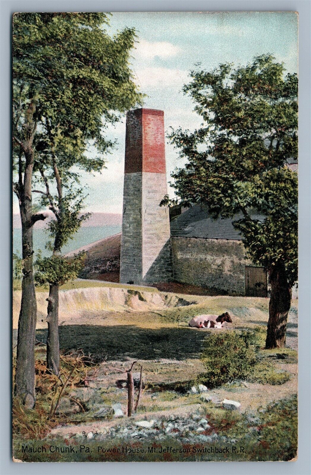MAUCH CHUNK PA POWER HOUSE MT.JEFFERSON SWITCHBACK 1910 ANTIQUE POSTCARD