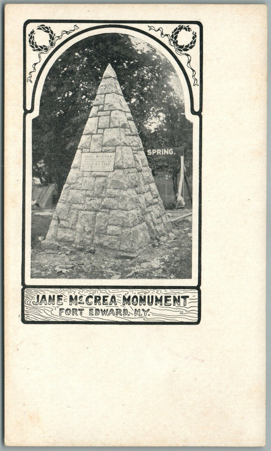 FORT EDWARD NY JANE McCREA MONUMENT ANTIQUE POSTCARD PRIVATE MAILING CARD