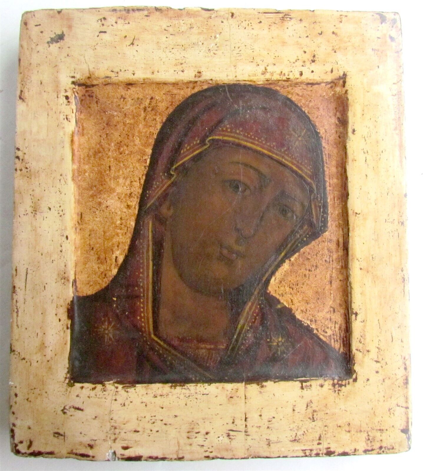 RUSSIAN ICON of MOTHER OF GOD antique 17th CENTURY HAND PAINTED on WOOD