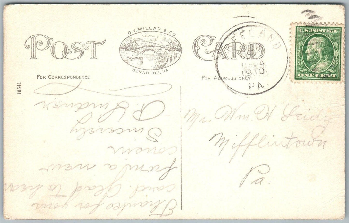 FREELAND PA MAIN STREET 1910 ANTIQUE POSTCARD