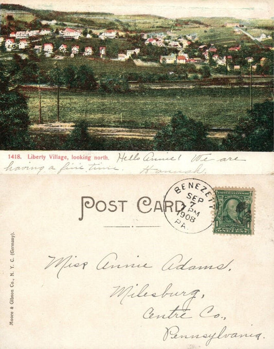 LIBERTY VILLAGE N.Y. 1908 ANTIQUE POSTCARD