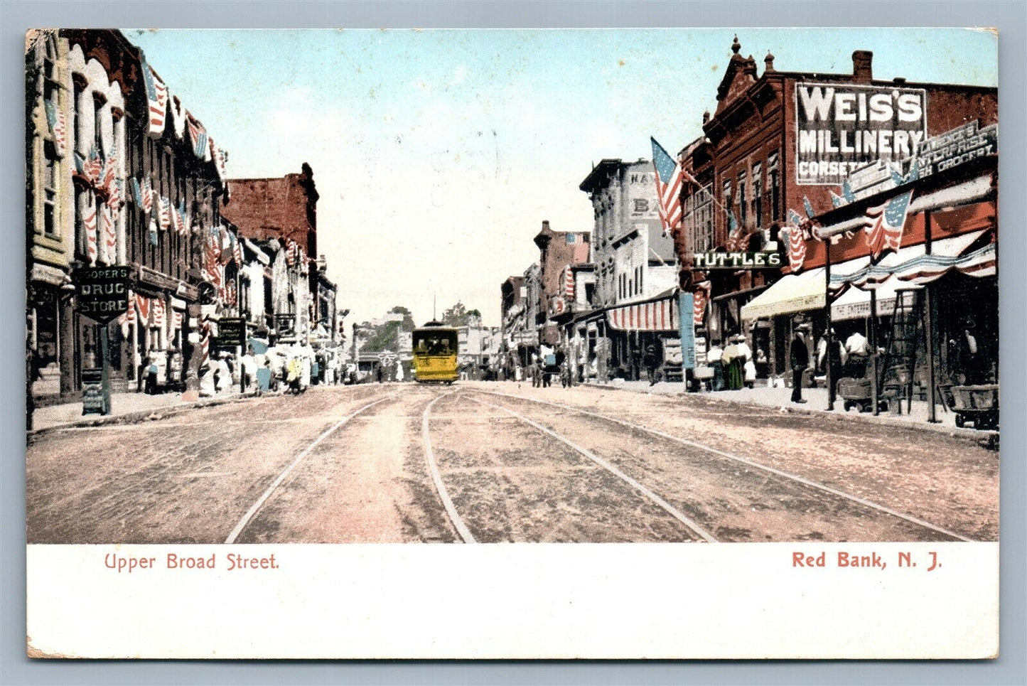 RED BANK NJ UPPER BROAD STREET 1909 ANTIQUE POSTCARD
