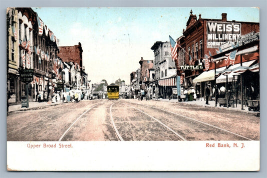 RED BANK NJ UPPER BROAD STREET 1909 ANTIQUE POSTCARD