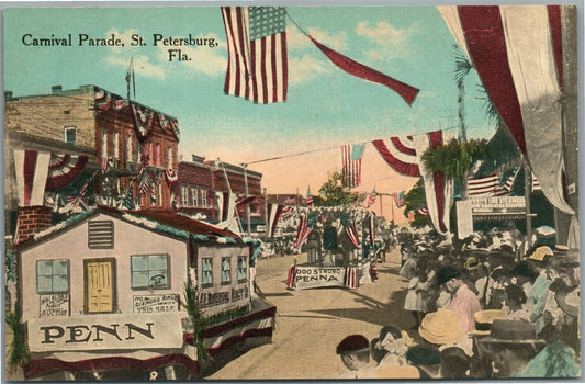 ST.PETERSBURG FL CARNIVAL PARADE ANTIQUE POSTCARD