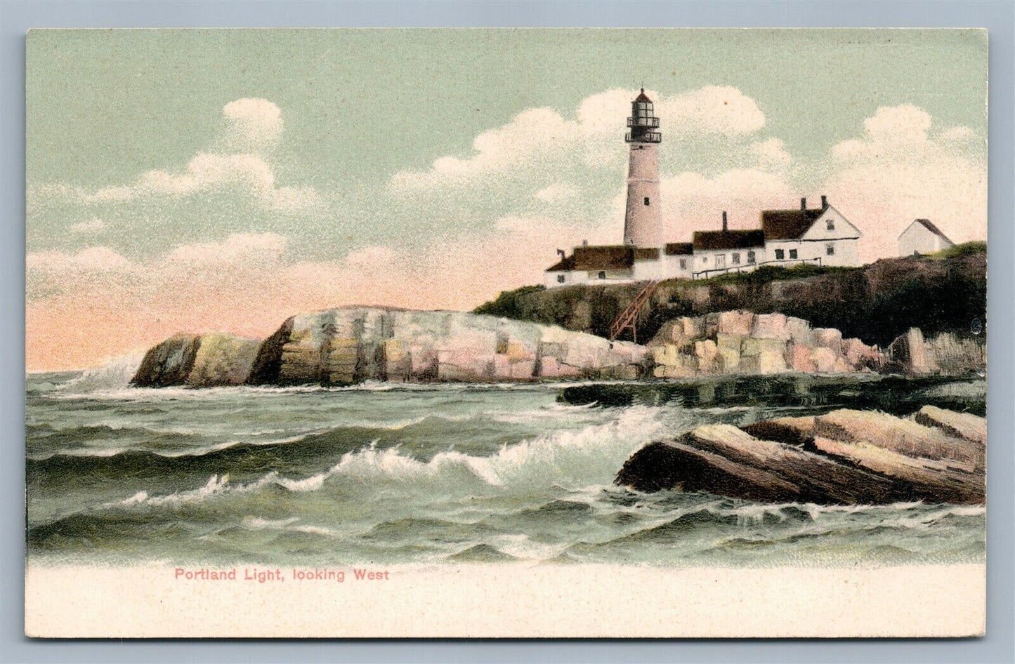 PORTLAND ME LIGHT HOUSE LOOKING WEST UNDIVIDED ANTIQUE POSTCARD