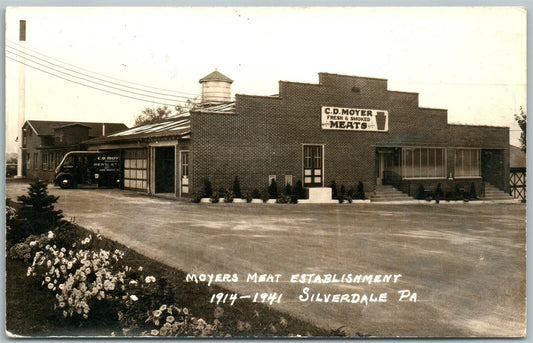 SILVERDALE PA MOYERS MEAT ESTABLISHMENT 1941 VINTAGE REAL PHOTO POSTCARD RPPC