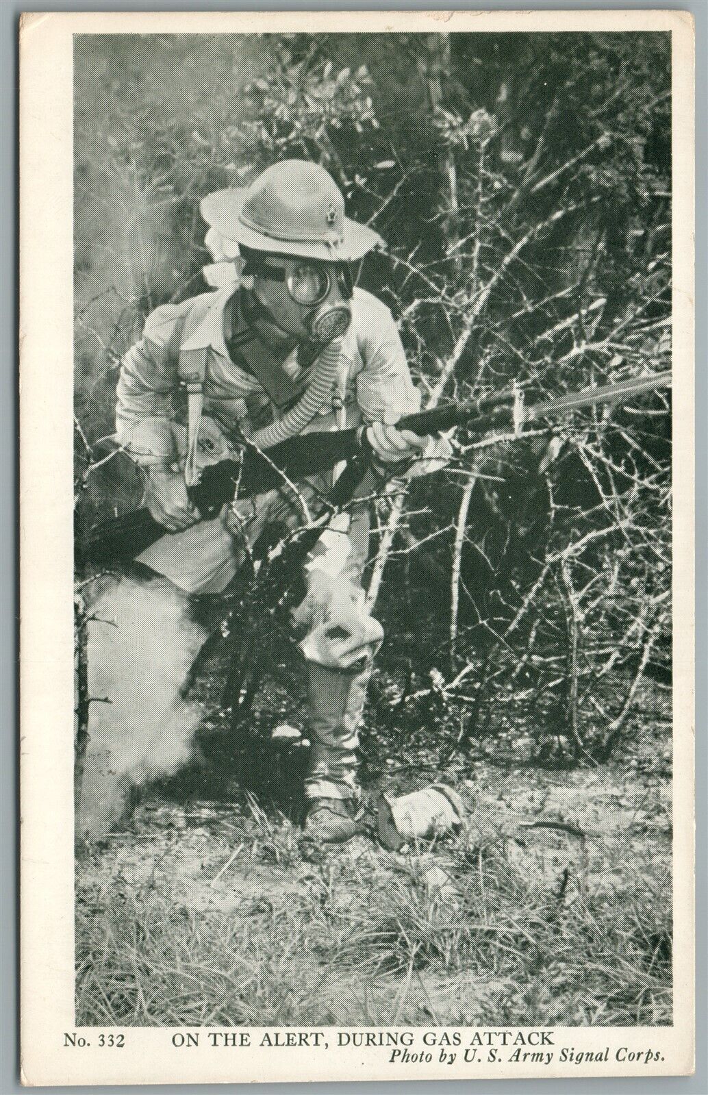 DURING GAS ATTACK ANTIQUE POSTCARD
