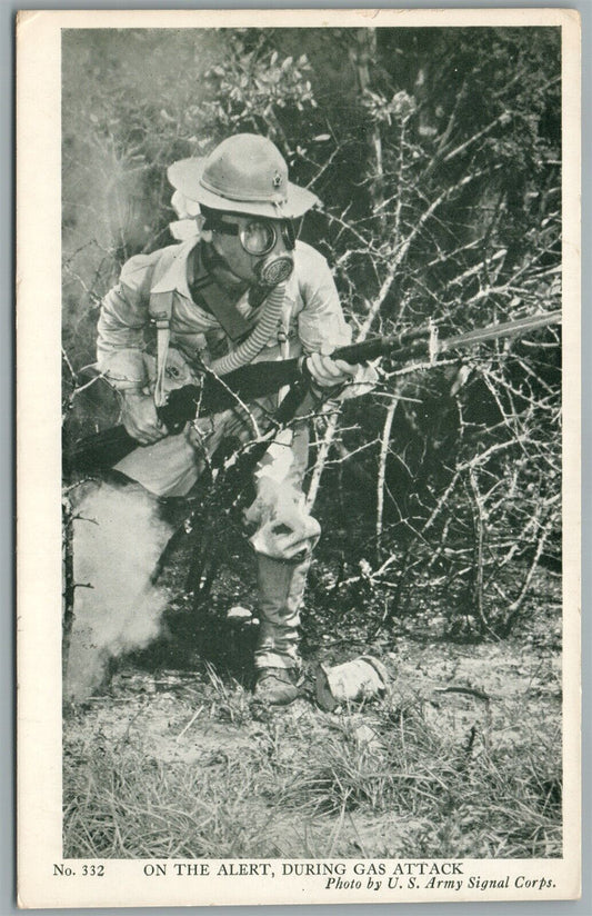 DURING GAS ATTACK ANTIQUE POSTCARD