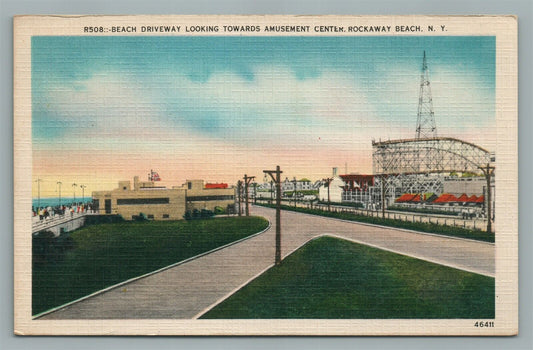 ROCKAWAY BEACH NY AMUSEMENT CENTER VINTAGE POSTCARD