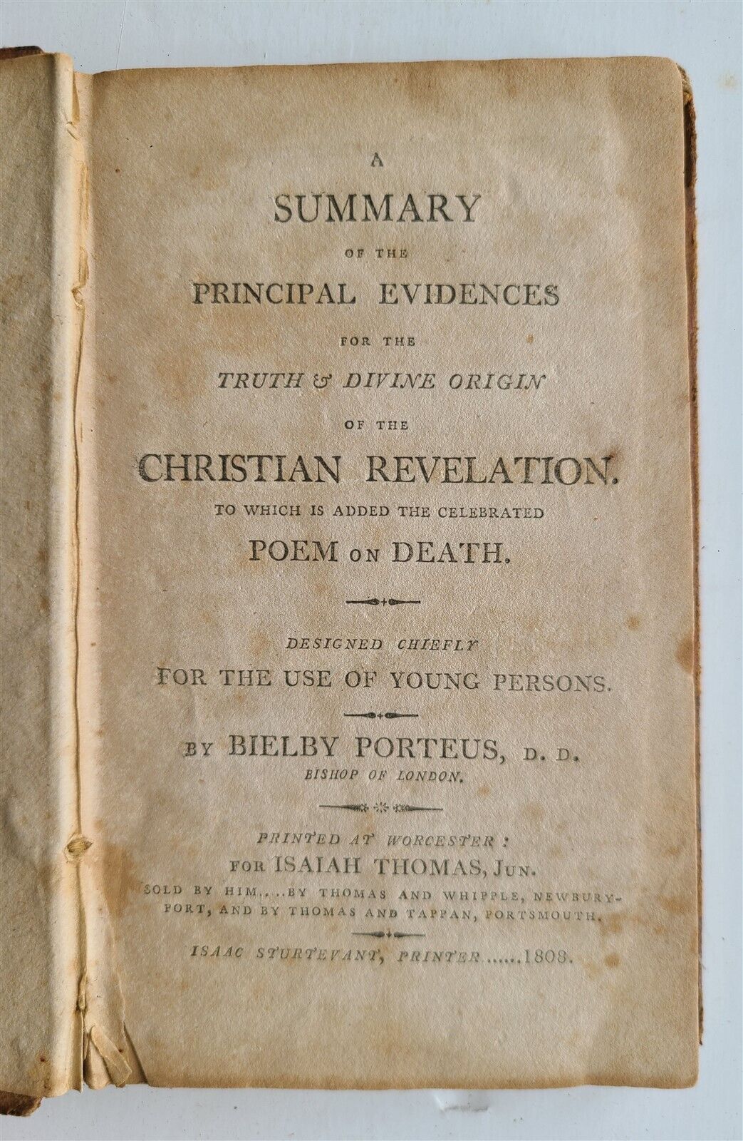 1808 EVIDENCES for THRUTH of CHRISTIAN REVELATION & POEM on DEATH antique