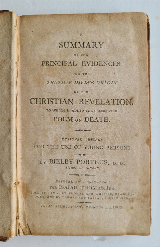 1808 EVIDENCES for THRUTH of CHRISTIAN REVELATION & POEM on DEATH antique