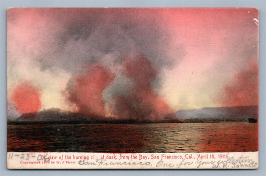 CAN FRANCISCO CA BURNING CITY VIEW ANTIQUE POSTCARD