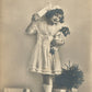 GIRL w/ CAT & DOLLS 1913 ANTIQUE REAL PHOTO POSTCARD RPPC