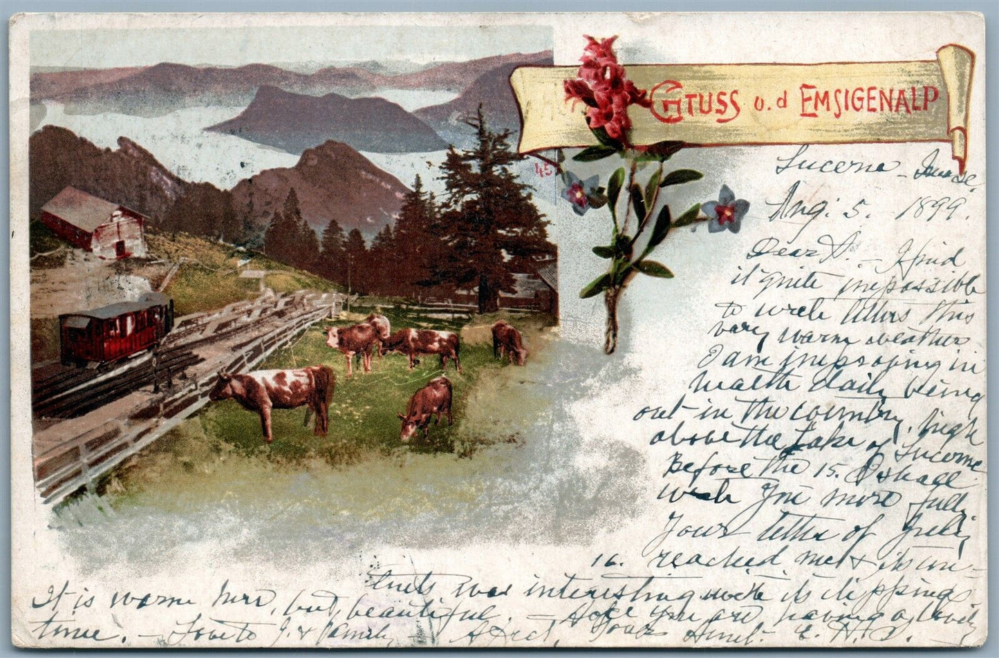 GRUSS AUS EMSIGENALP SWITZERLAND UNDIVIDED ARTISTIC ANTIQUE POSTCARD