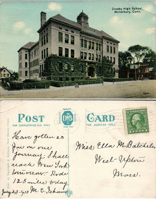 CROSBY HIGH SCHOOL WATERBURY CT ANTIQUE POSTCARD