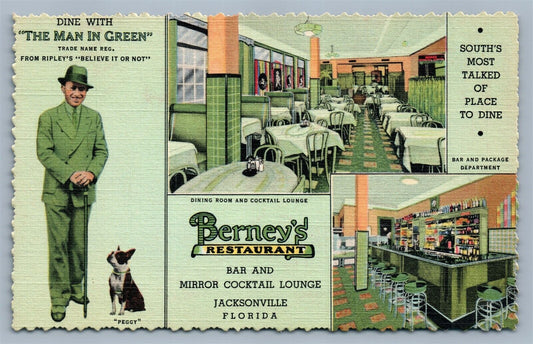 JACKSONVILLE FL BERNEY'S RESTAURANT ADVERTISING VINTAGE POSTCARD