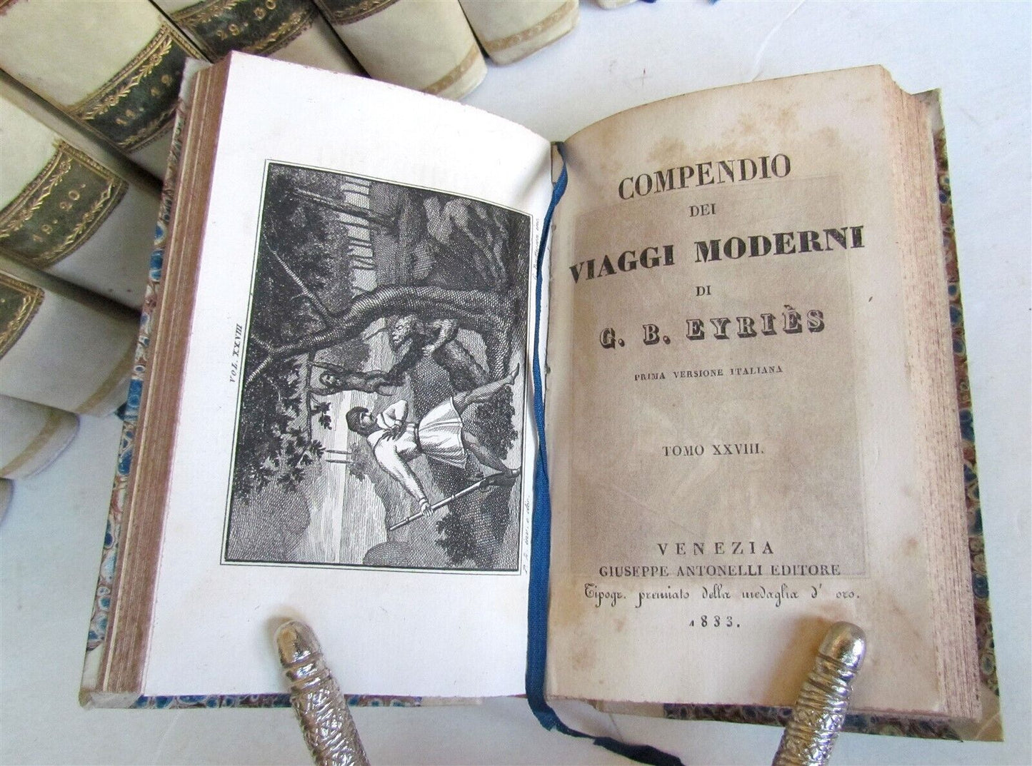 1830-1834 COLLECTION OF TRAVELS 20 VOLUMES antique Compendio dei viaggi moderni