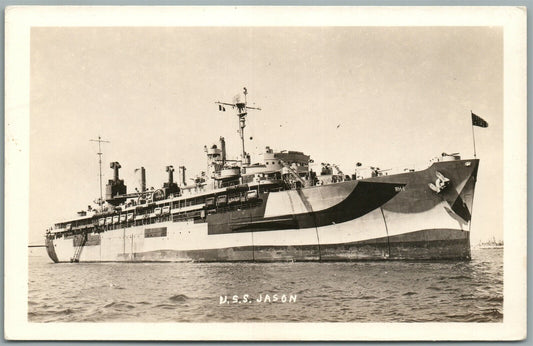 MILITARY SHIP U.S.S. JASON ANTIQUE REAL PHOTO POSTCARD RPPC