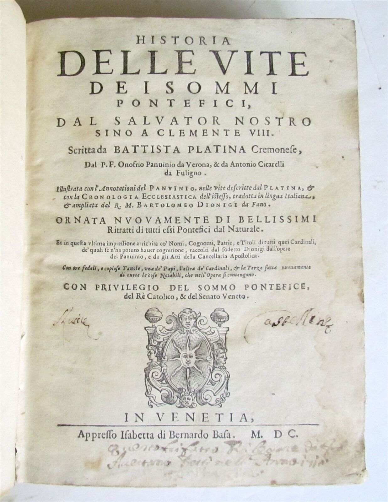 1600 BARTOLOMEO PLATINA LIVES of POPES antique 16th CENTURY ILLUSTRATED