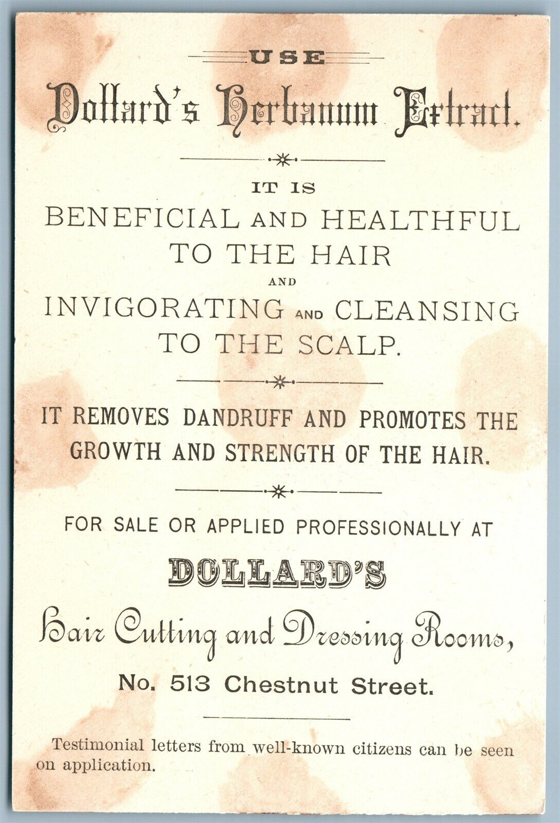 PHILADELPHIA PA DOLLARDS EXTRACT ANTIQUE ADVERTISING VICTORIAN TRADE CARD