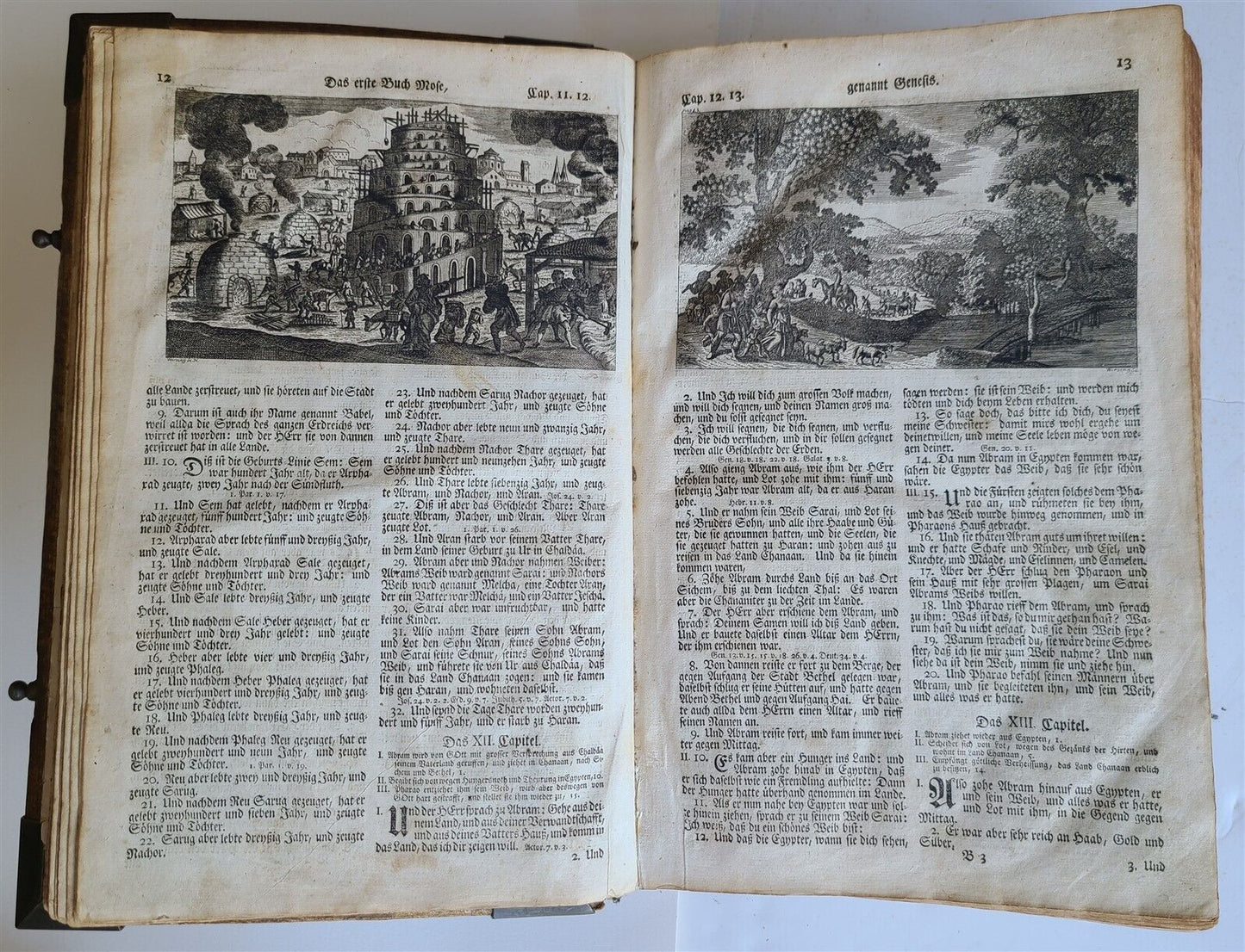 1763 BIBLE ILLUSTRATED IMPRESSIVE PIGSKIN FOLIO AMAZING BRONZE FITTINGS antique