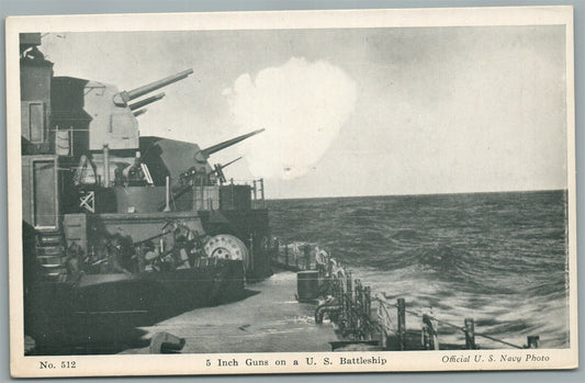 MILITARY BATTLESHIP 5 INCH GUNS ANTIQUE POSTCARD