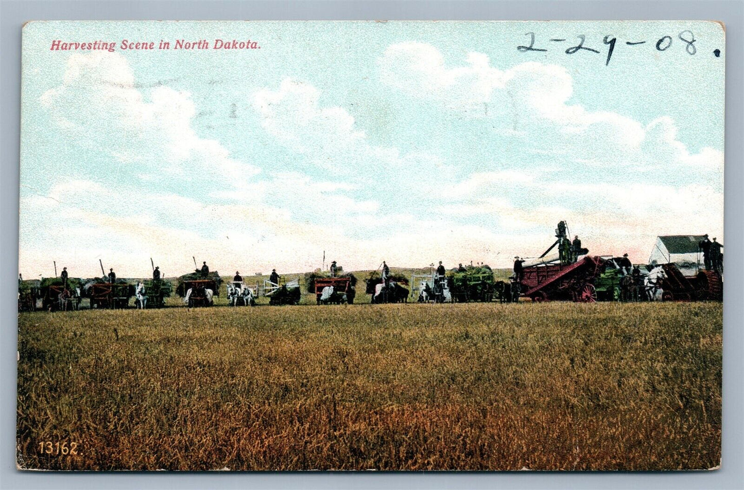 NORTH DAKOTA HARVESTING ANTIQUE POSTCARD