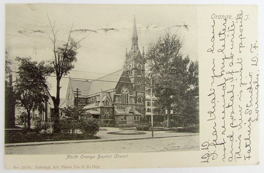 ANTIQUE 1905 POSTCARD NEW ORANGE BAPTIST CHURCH ORANGE N.J.