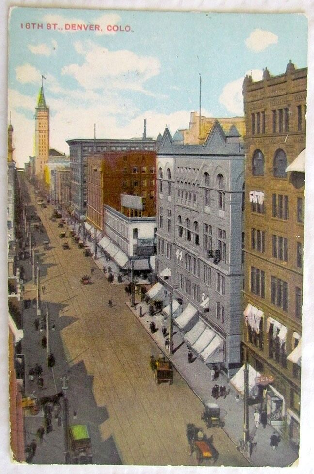 16th STREET DENVER COLORADO ANTIQUE 1912 POSTCARD