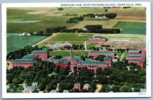 CEDAR FALLS IA AEROPLANE VIEW STATE TEACHERS COLLEGE ANTIQUE POSTCARD