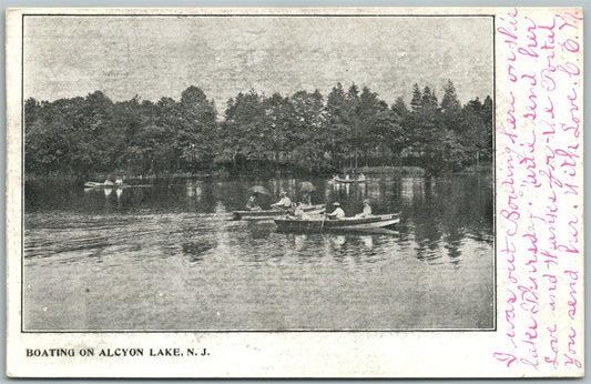 ALCYON LAKE NJ BOATING 1906 UNDIVIDED ANTIQUE POSTCARD