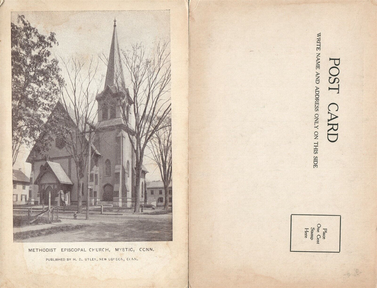 MYSTIC CT METHODIST EPISCOPAL CHURCH UNDIVIDED ANTIQUE POSTCARD