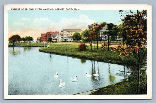 ASBURY PARK NJ SUNSET LAKE & FIFTH AVE. ANTIQUE POSTCARD