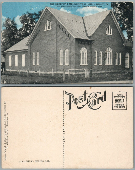 BALLY PA HEREFORD MENNONITE CHURCH ANTIQUE POSTCARD