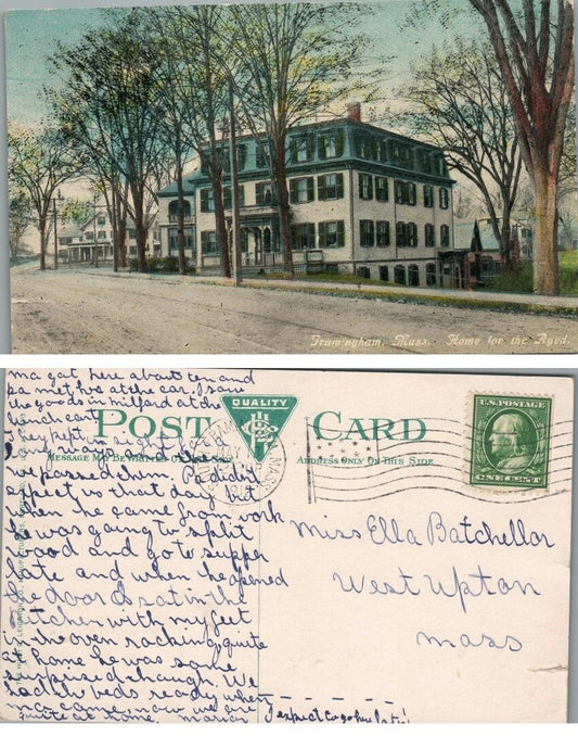 FRAMINGHAM MA HOME FOR THE AGED 1912 ANTIQUE POSTCARD
