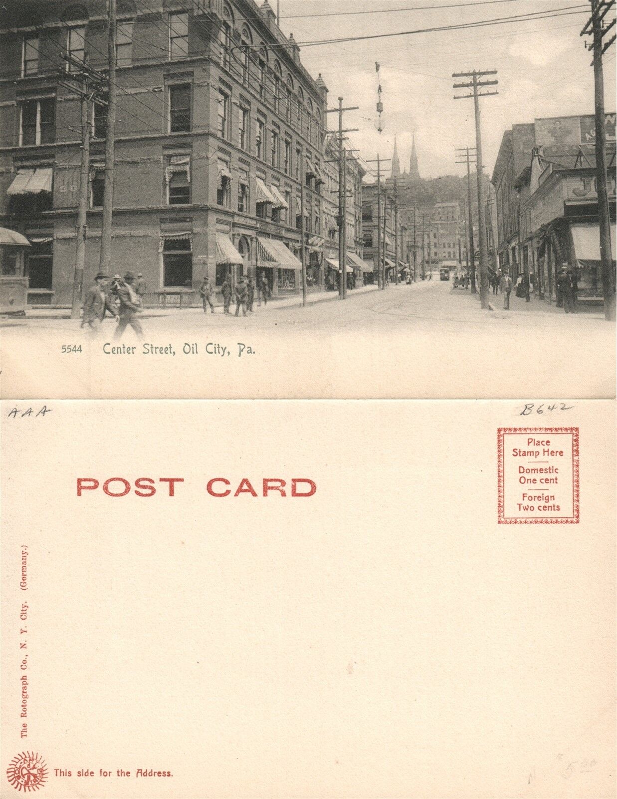 OIL CITY PA CENTER STREET UNDIVIDED ANTIQUE POSTCARD