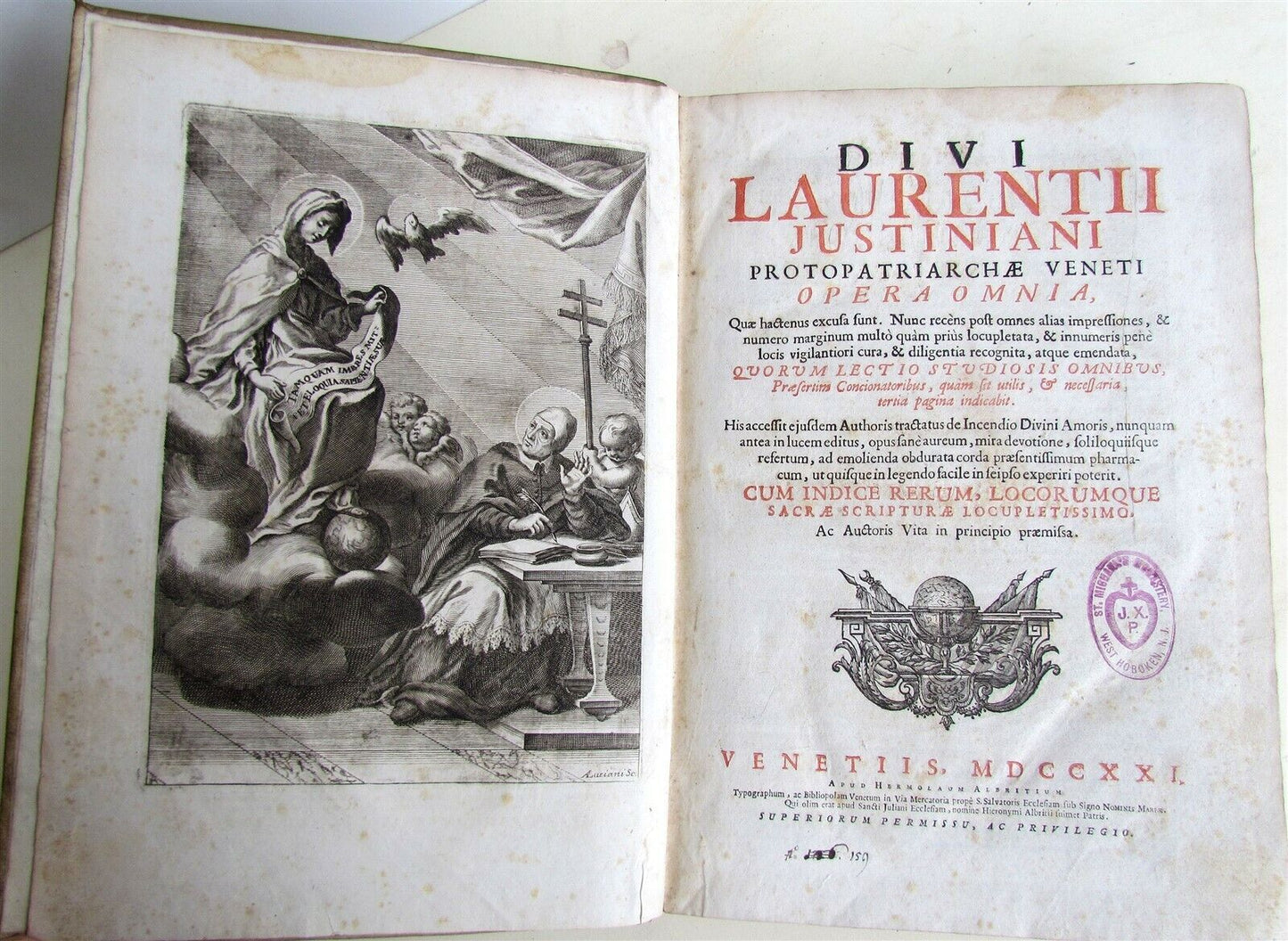 1721 DIVI LAURENTII JUSTINIANI OPERA OMNIA VELLUM BOUND FOLIO VENICE antique