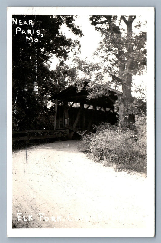 PARIS MO ELK FORK COVERED BRIDGE VINTAGE REAL PHOTO POSTCARD RPPC