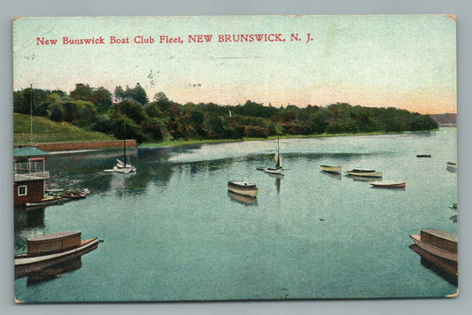 NEW BRUNSWICK NJ BOAT CLUB FLEET ANTIQUE POSTCARD