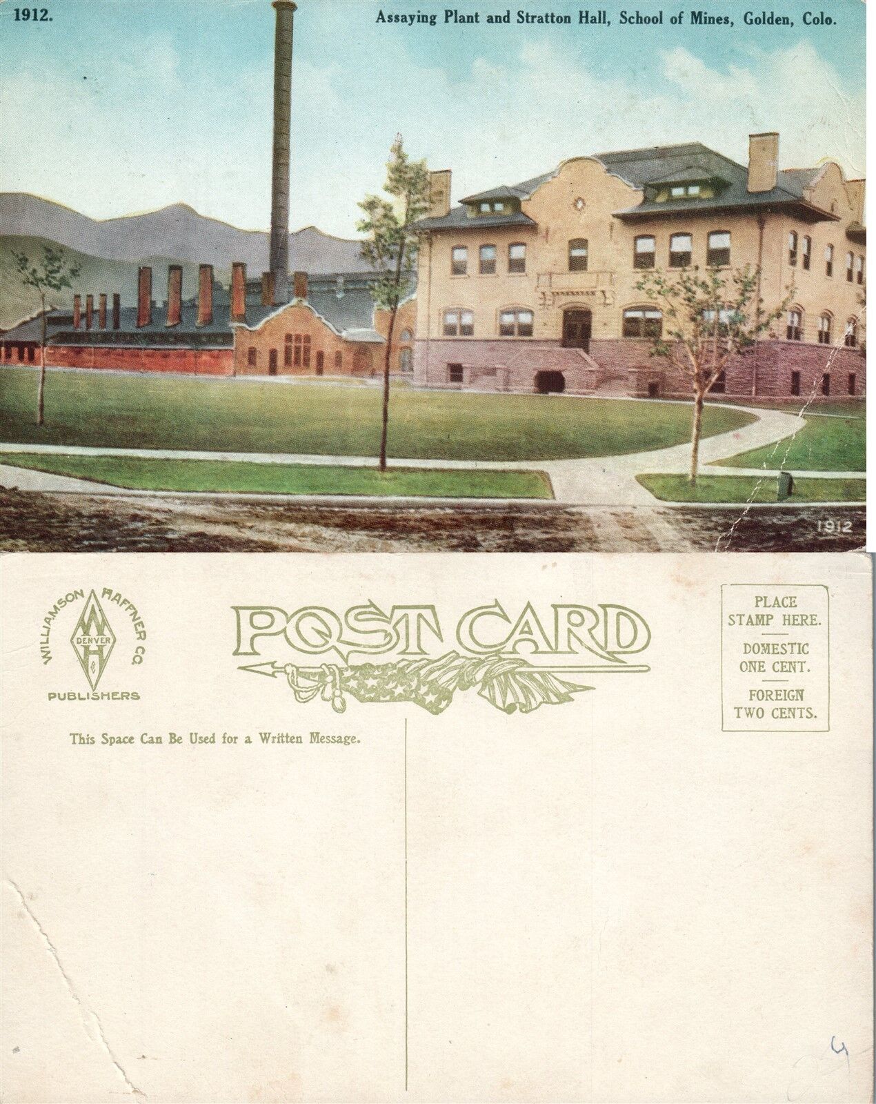 GOLDEN CO SCHOOL OF MINES ASSAYING PLANT & STRATTON HALL ANTIQUE POSTCARD