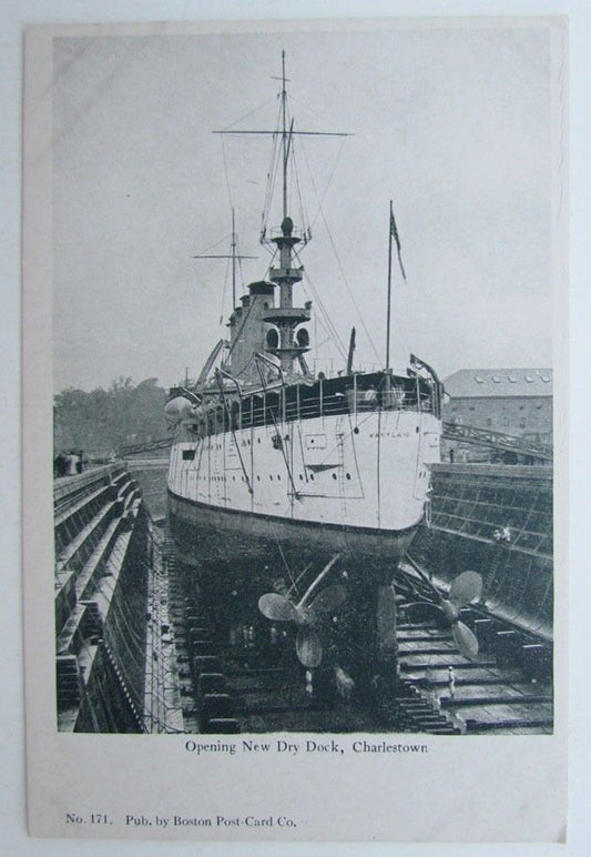 VINTAGE UNDIVIDED POSTCARD OPENING NEW DRY DOCK CHARLESTOWN MASSACHUSETTS
