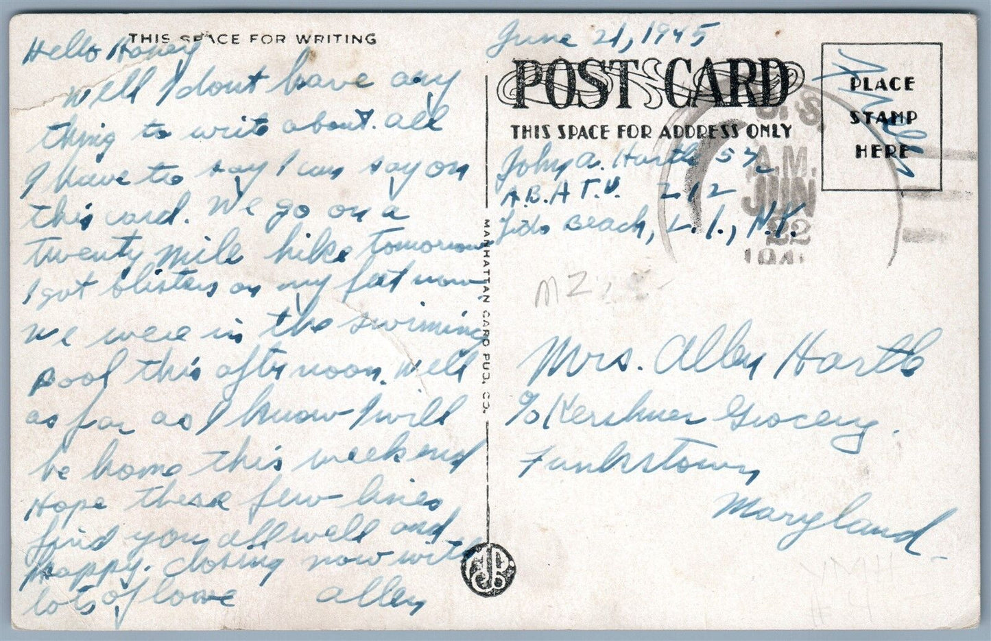 LONG ISLAND NY NASSAU HOTEL & BOARDWALK 1945 VINTAGE POSTCARD