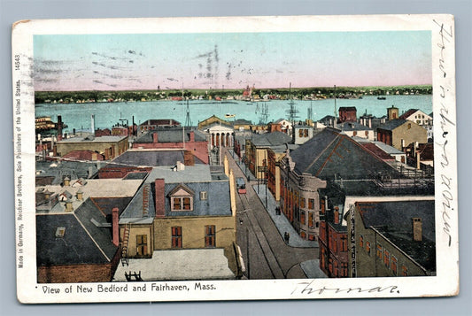 NEW BEDFORD & FAIRHAVEN MA VIEW ANTIQUE POSTCARD