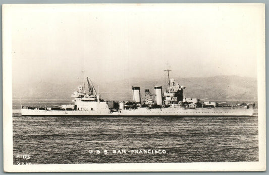 MILITARY SHIP USS SAN FRANCISCO VINTAGE REAL PHOTO POSTCARD RPPC