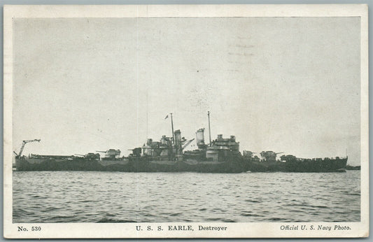 MILITARY SHIP USS EARLE DESTROYER ANTIQUE POSTCARD