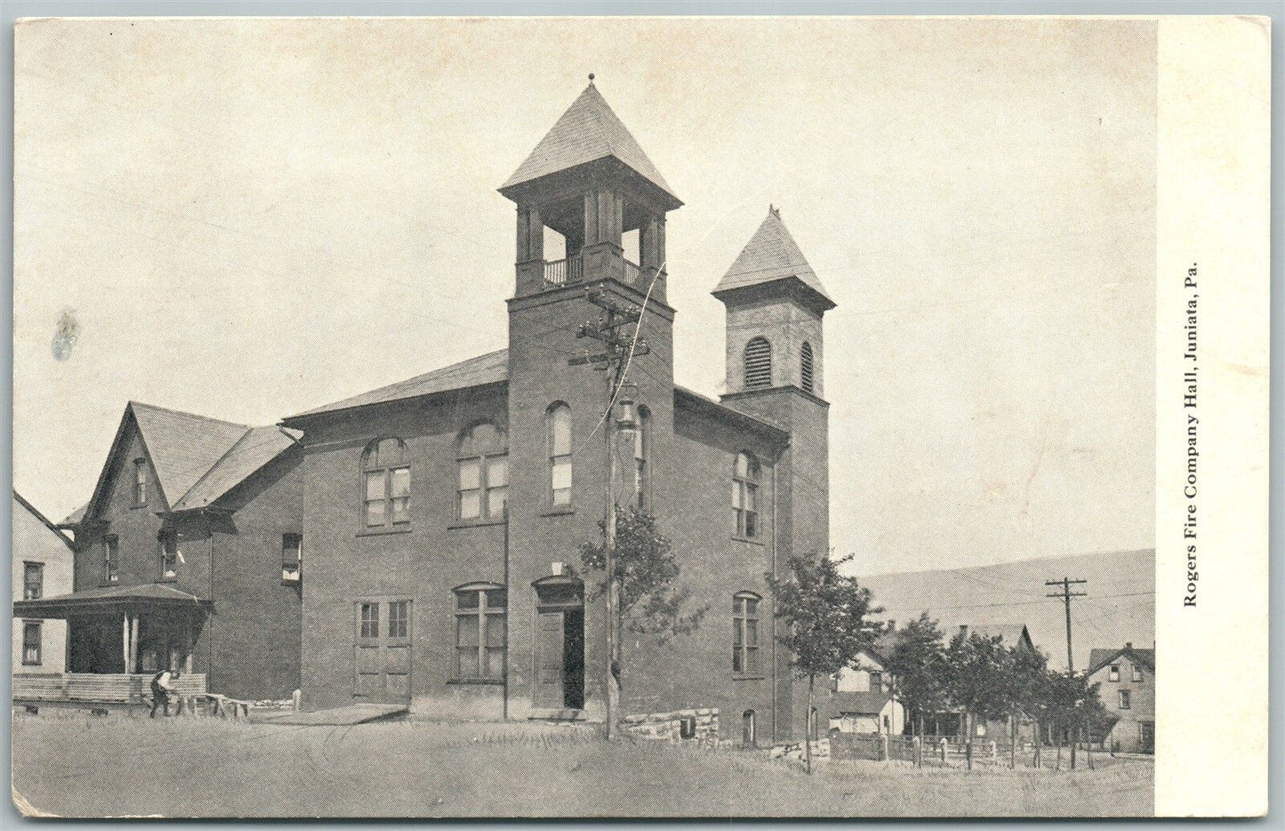JUNIATA PA ROGERS FIRE COMPANY HALL ANTIQUE POSTCARD
