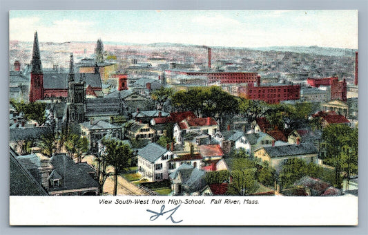 FALL RIVER MA VIEW SOUTH-WEST FROM HIGH SCHOOL ANTIQUE UNDIVIDED POSTCARD