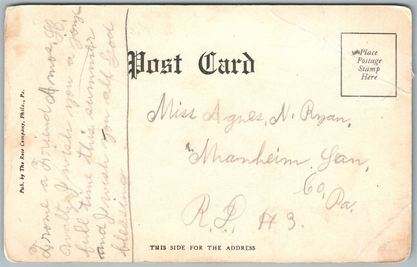 COLUMBIA PA HIGH SCHOOL ANTIQUE POSTCARD