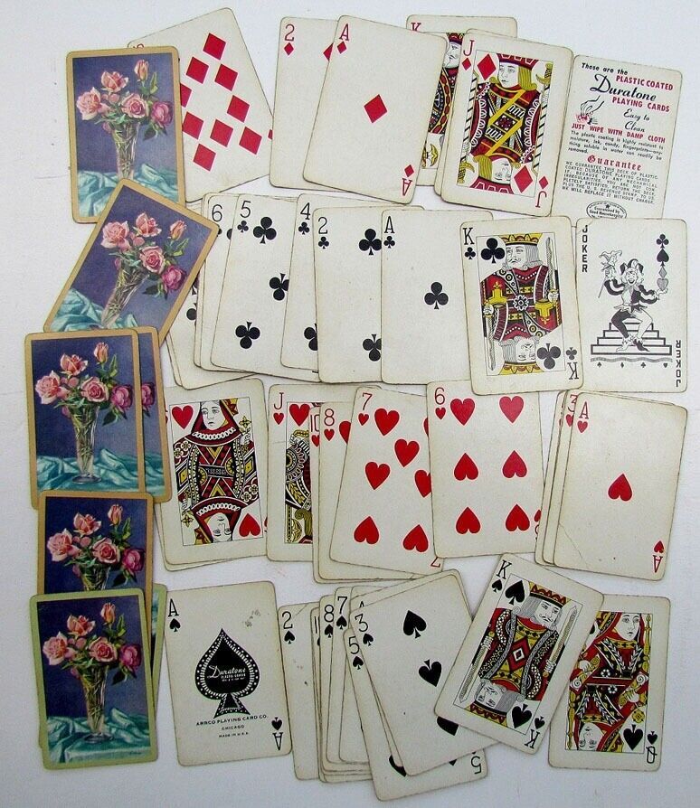 VINTAGE DURATONE PLAYING CARDS DECK w/ FLOWERS BACK