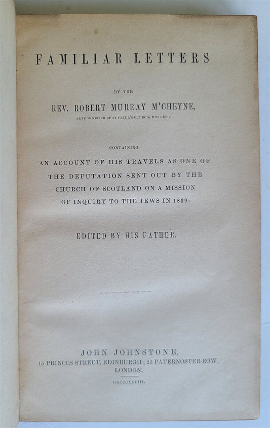 1848 TRAVELS SCOTTISH MISSION of INQUIRY to JEWS in 1839 antique Robert M'cheyne